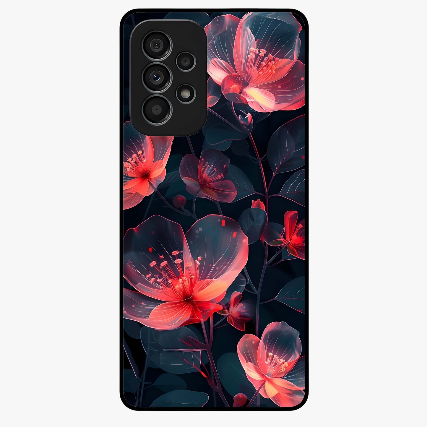 Dark Shade of Flower Glass Case showing flat back view with elegant dark floral artwork and glossy glass finish.