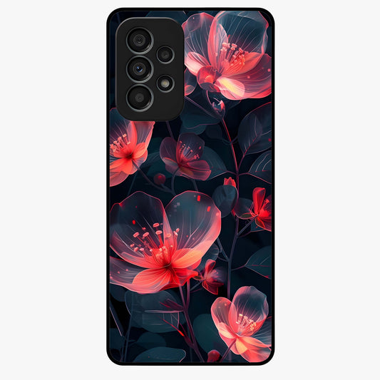 Dark Shade of Flower Glass Case showing flat back view with elegant dark floral artwork and glossy glass finish.