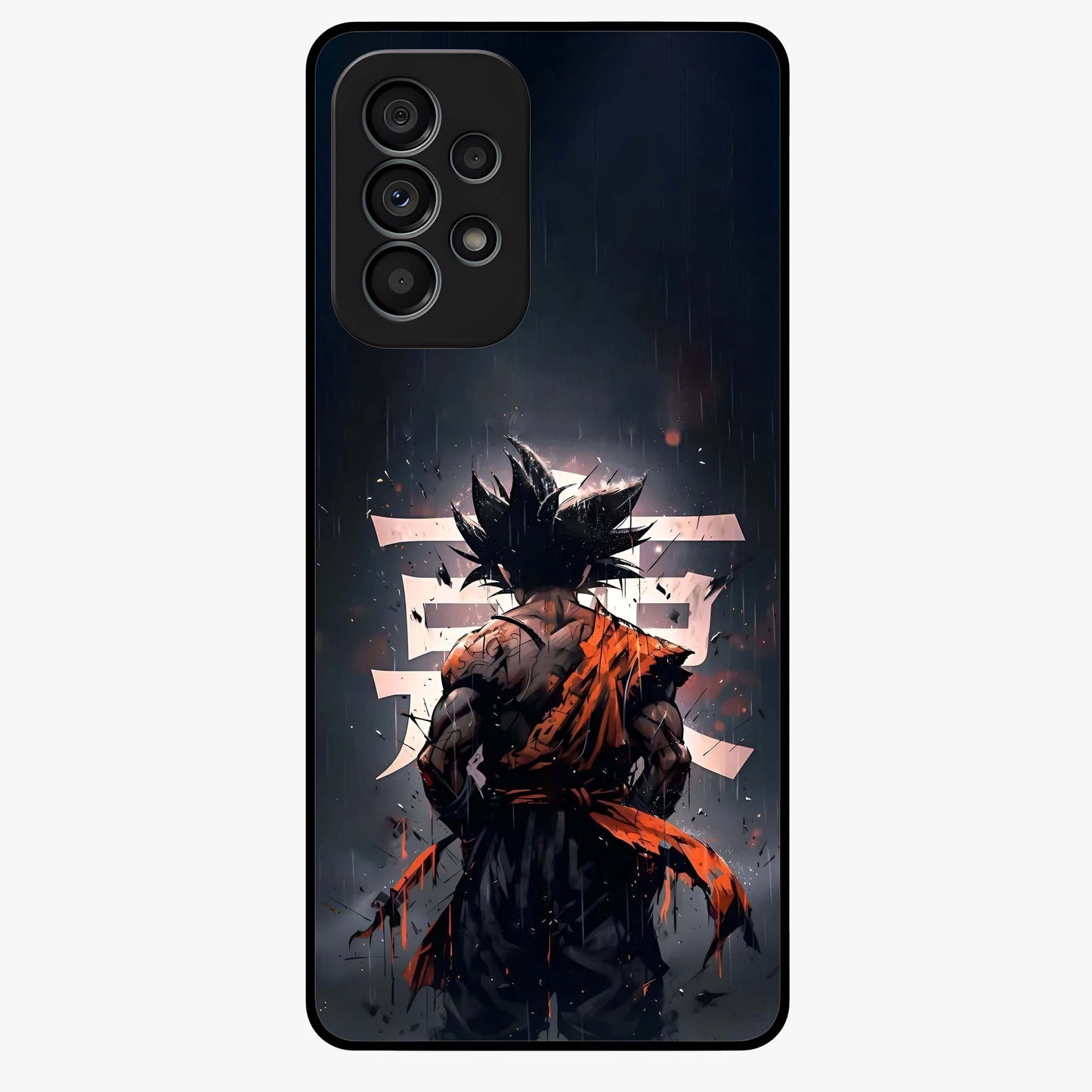 Dark Warrior In Rain Glass Case showing flat back view with warrior artwork in rainy atmosphere and glossy glass finish.