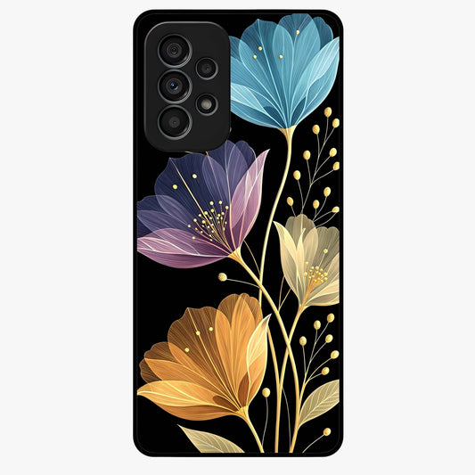 Delicate Multicolor Flowers Glass Case showing flat back view with vibrant floral artwork and glossy glass finish.