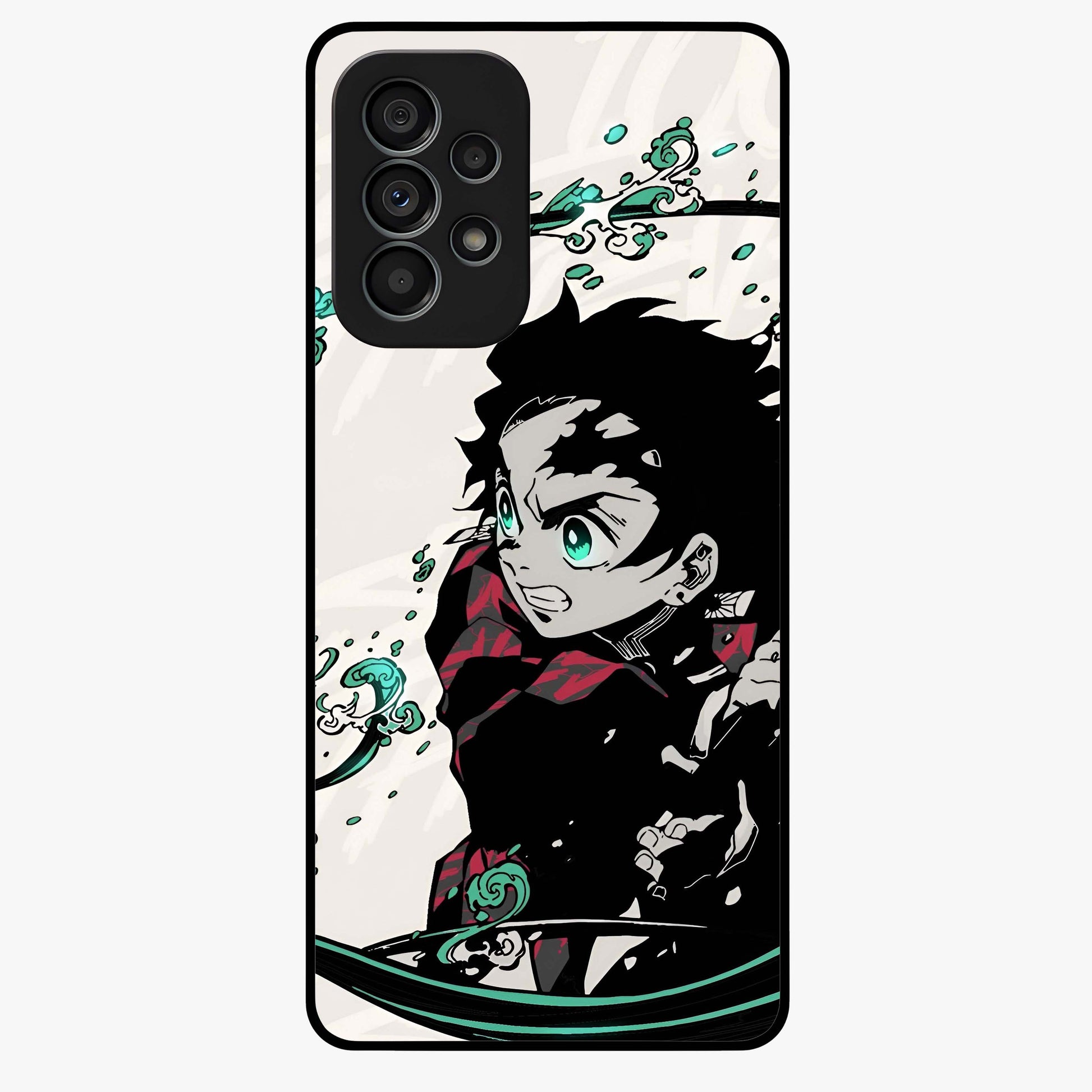Demon Slayer Glass Case showing flat back view with bold anime inspired artwork and glossy glass finish.