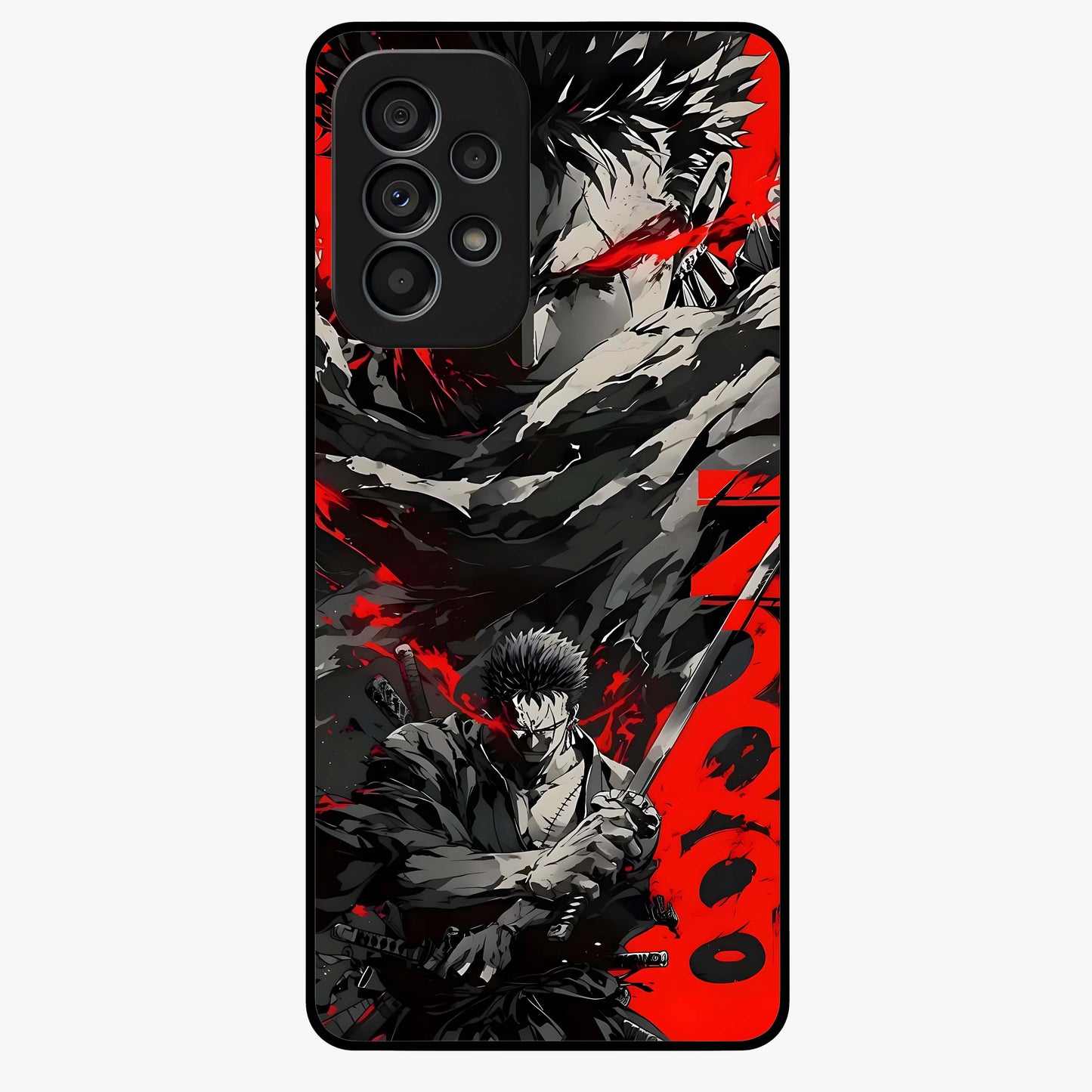 Demon Sword Resolve Glass Case showing flat back view with fierce sword warrior artwork and glossy glass finish.