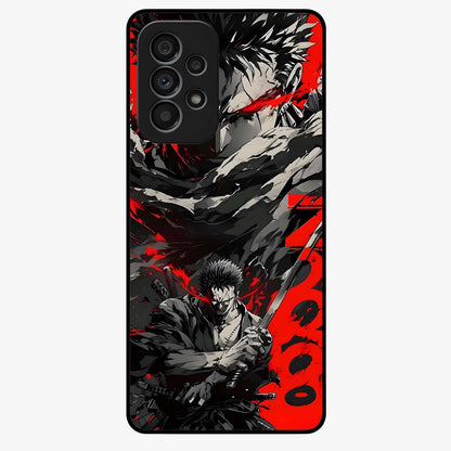 Demon Sword Resolve Glass Case showing flat back view with fierce sword warrior artwork and glossy glass finish.