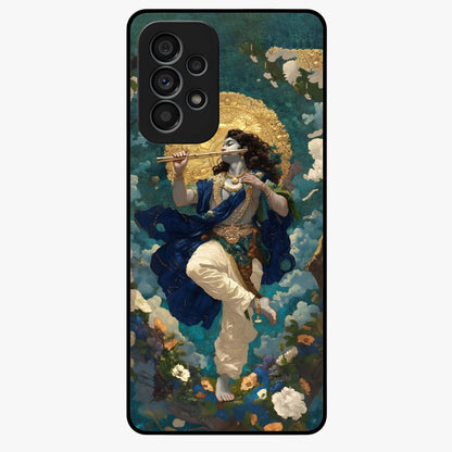 Divine Krishna Art Glass Case showing flat back view with Lord Krishna artwork and glossy glass finish.