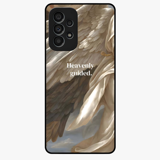 Divine Winged Grace Glass Case showing flat back view with elegant wing inspired artwork and glossy glass finish.