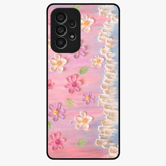 Dreamy Painted Garden Glass Case showing flat back view with artistic painted floral garden artwork and glossy glass finish.