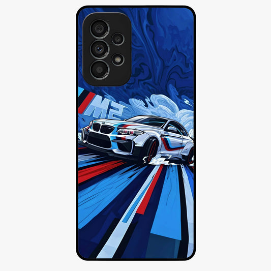 Drift Power Rush Glass Case showing flat back view with dynamic racing inspired artwork and glossy glass finish.