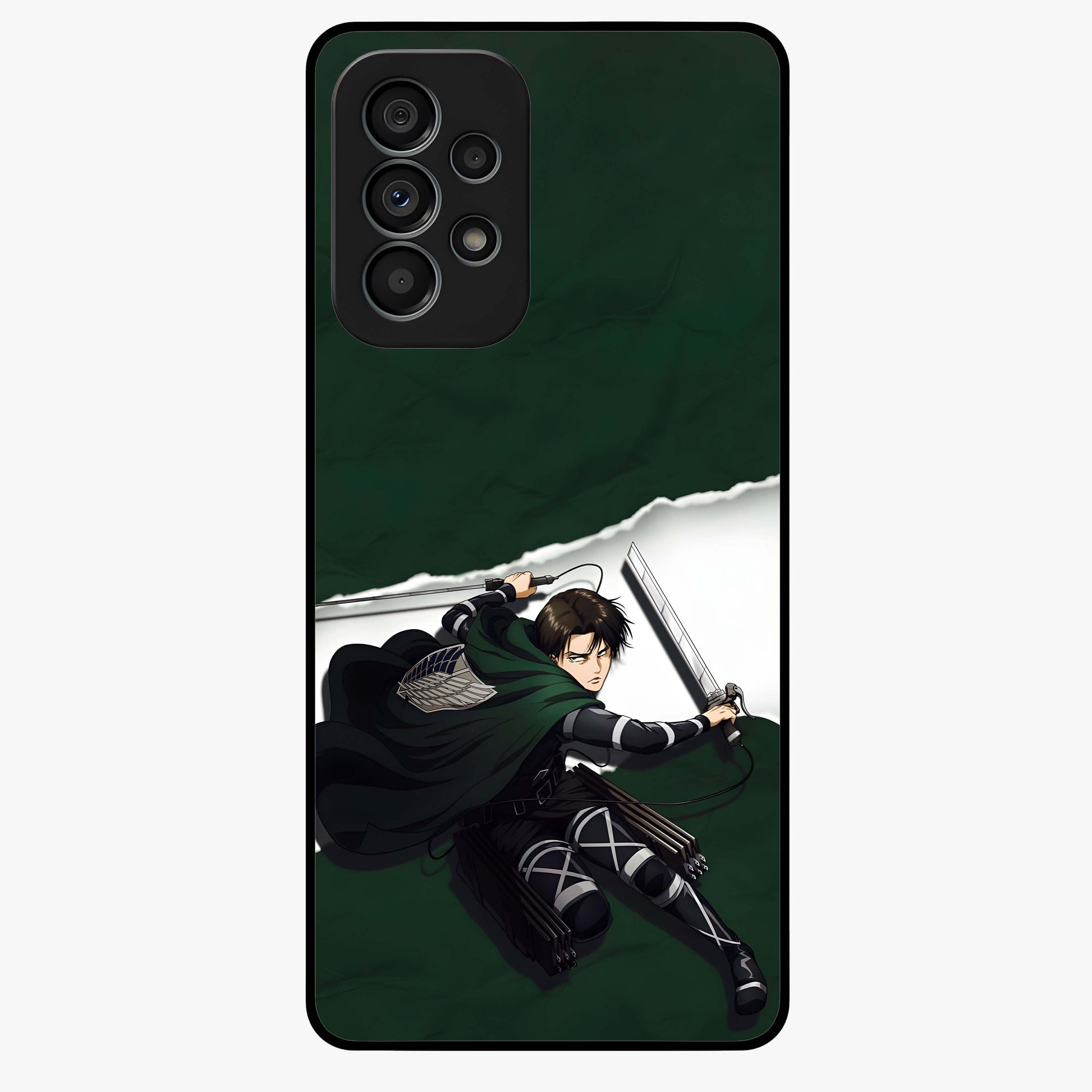 Emerald War Vanguard Glass Case showing flat back view with powerful warrior themed artwork and glossy glass finish.