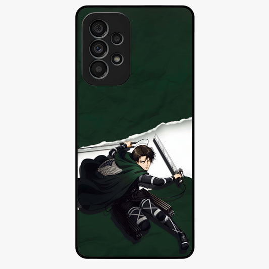 Emerald War Vanguard Glass Case showing flat back view with powerful warrior themed artwork and glossy glass finish.