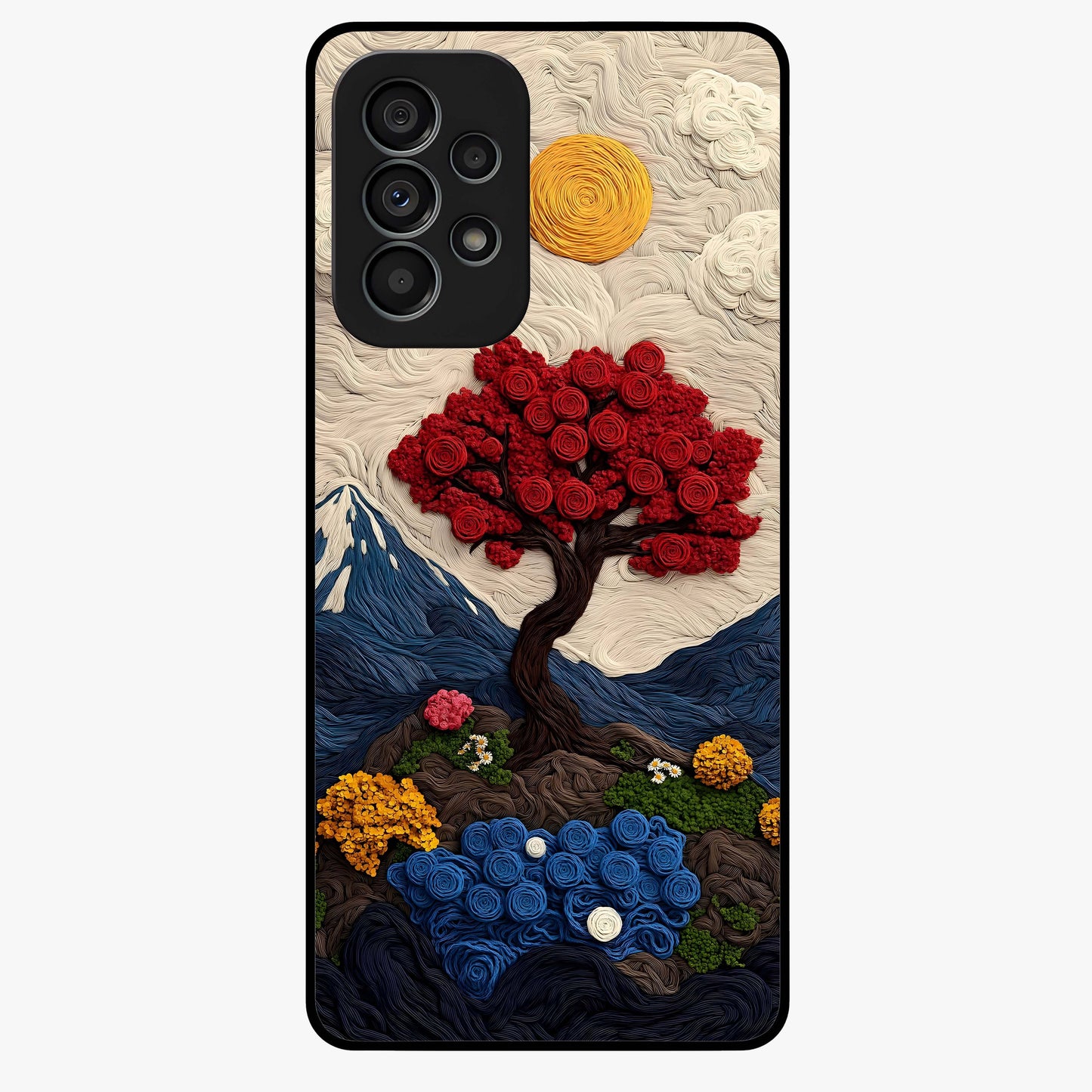 Eternal Nature Tapestry Glass Case showing flat back view with intricate nature tapestry artwork and glossy glass finish.