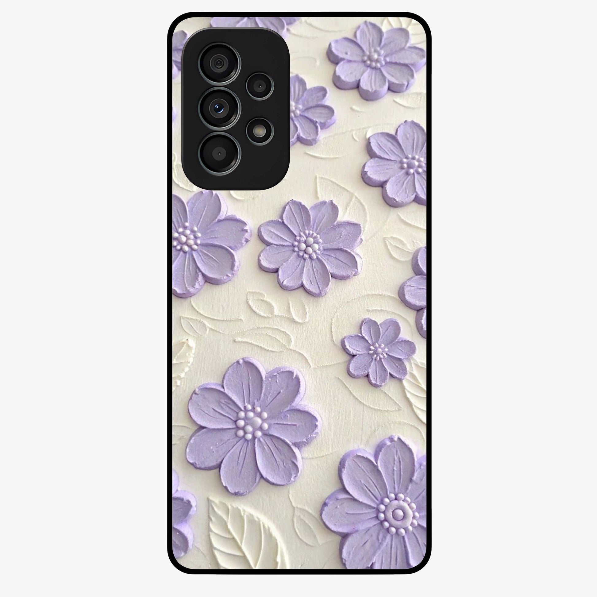 Floral Wall Art With Purple Flowers Glass Case showing flat back view with purple flower artwork and glossy glass finish.