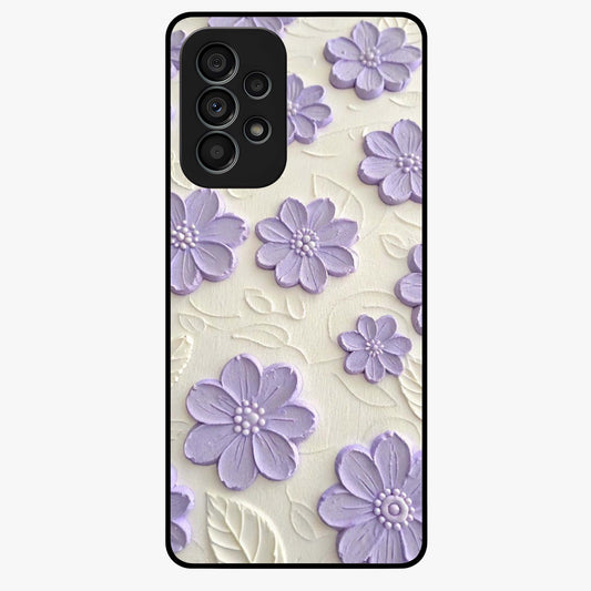 Floral Wall Art With Purple Flowers Glass Case showing flat back view with purple flower artwork and glossy glass finish.