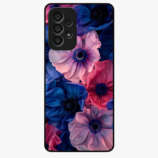 Flower Paper Art Pattern Glass Case showing flat back view with paper cut style floral artwork and glossy glass finish.