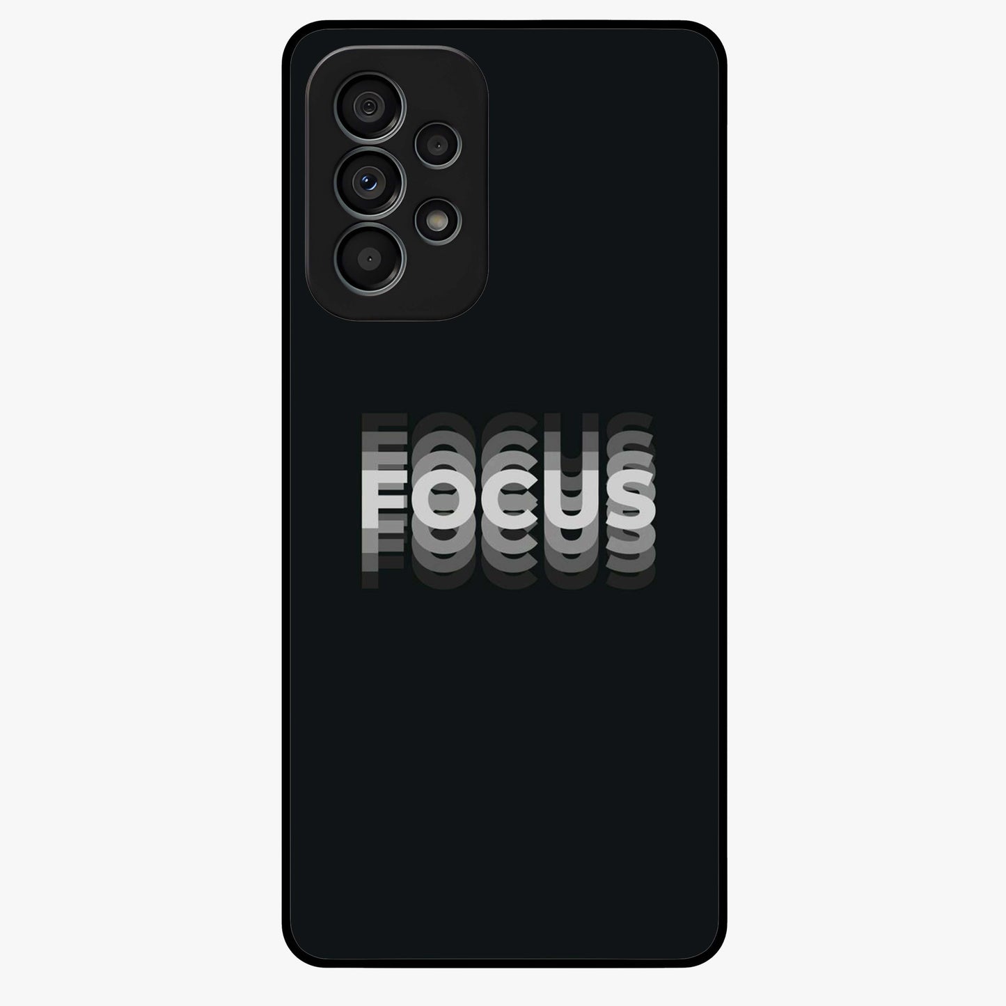 Focus Mode On Glass Case showing flat back view with bold motivational typography design and glossy glass finish.