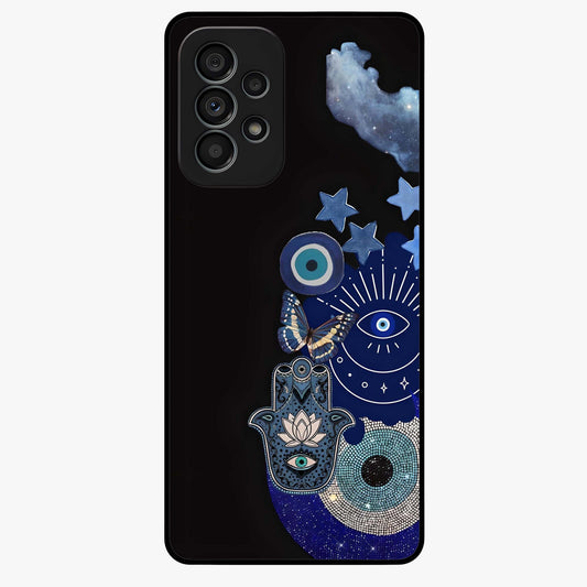 Galactic Charm Cluster Glass Case showing flat back view with glowing celestial charm artwork and glossy glass finish.