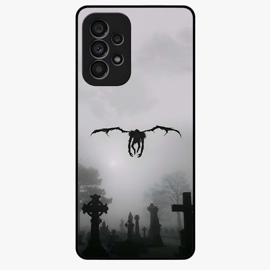 Graveyard Shadow Descent Glass Case showing flat back view with dark graveyard themed artwork and glossy glass finish.