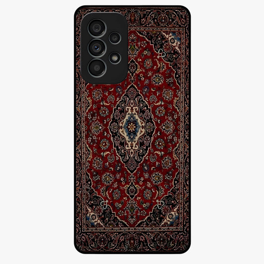 Heritage Carpet Royale Glass Case showing flat back view with ornate Persian carpet inspired pattern and glossy glass finish.