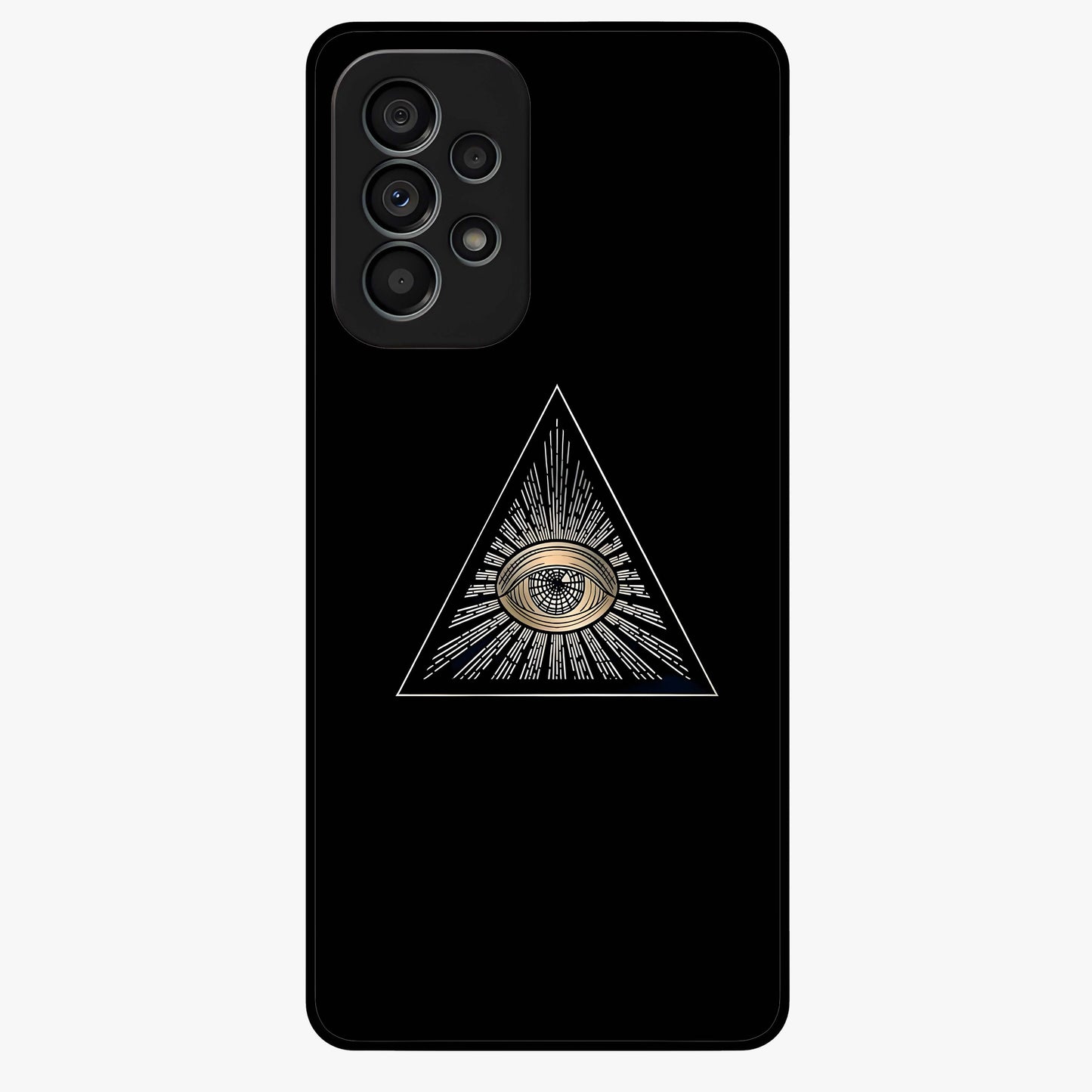 Illuminati Evil Glass Case showing flat back view with mysterious illuminati symbol artwork and glossy glass finish.