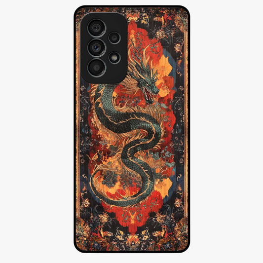 Inferno Dragon Soul Glass Case showing flat back view with fiery dragon artwork and glossy glass finish.