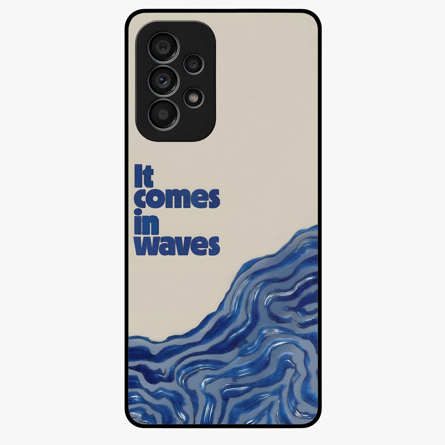 It Comes In Waves Quote Glass Case showing flat back view with inspirational wave themed quote artwork and glossy glass finish.