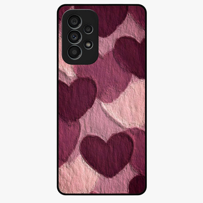 Layered Paper Hearts Glass Case showing flat back view with layered paper heart artwork and glossy glass finish.