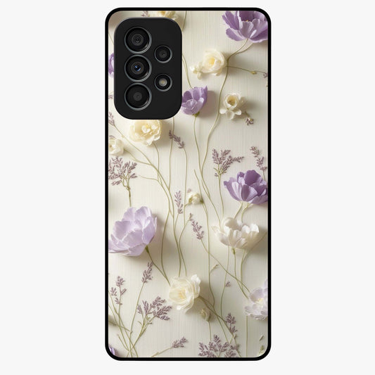 Lilac Breeze Harmony Glass Case showing flat back view with soft lilac themed artwork and glossy glass finish.