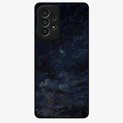 Lunar Veil Silence Glass Case showing flat back view with mystical moon veil artwork and glossy glass finish.