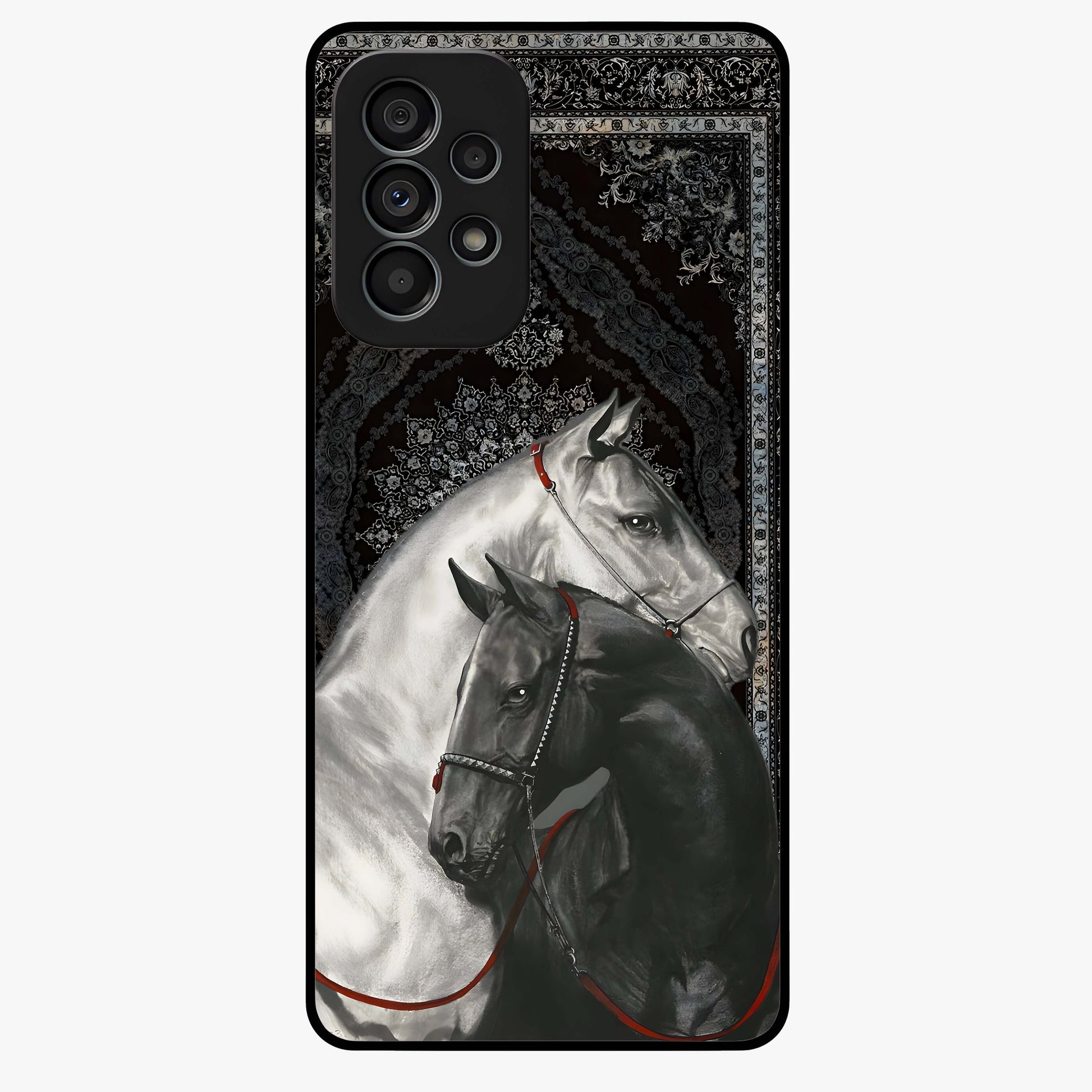 Majestic Ride Legacy Glass Case showing flat back view with powerful automotive inspired artwork and glossy glass finish.