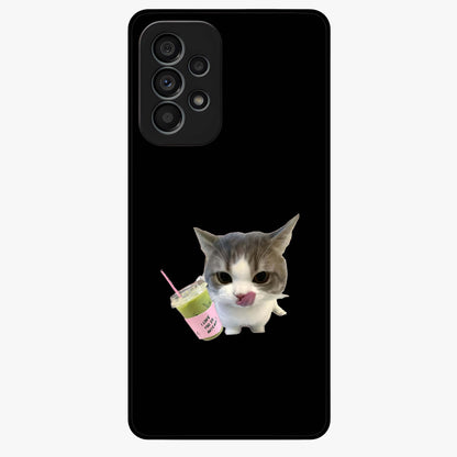 Matcha Cat Style Glass Case showing flat back view with cute matcha themed cat artwork and glossy glass finish.