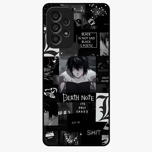 Midnight Chaos Mind Glass Case showing flat back view with abstract dark themed artwork and glossy glass finish.