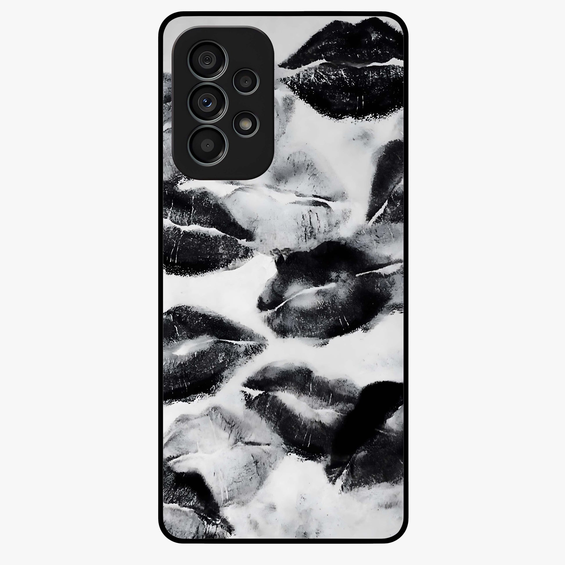 Midnight Kiss Marks Glass Case showing flat back view with lipstick kiss mark artwork and glossy glass finish.