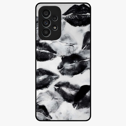 Midnight Kiss Marks Glass Case showing flat back view with lipstick kiss mark artwork and glossy glass finish.