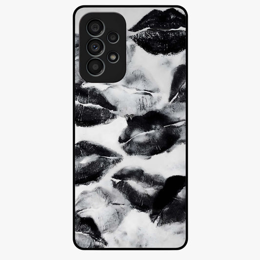 Midnight Kiss Marks Glass Case showing flat back view with lipstick kiss mark artwork and glossy glass finish.