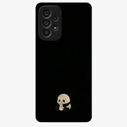 Midnight Panda Love Glass Case showing flat back view with cute panda themed artwork and glossy glass finish.