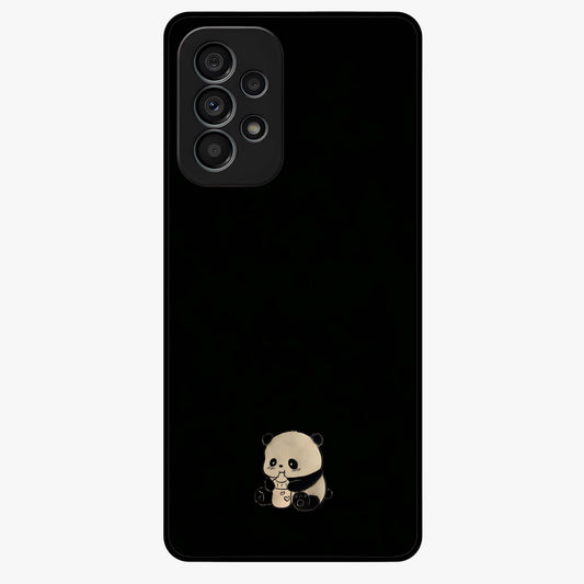 Midnight Panda Love Glass Case showing flat back view with cute panda themed artwork and glossy glass finish.