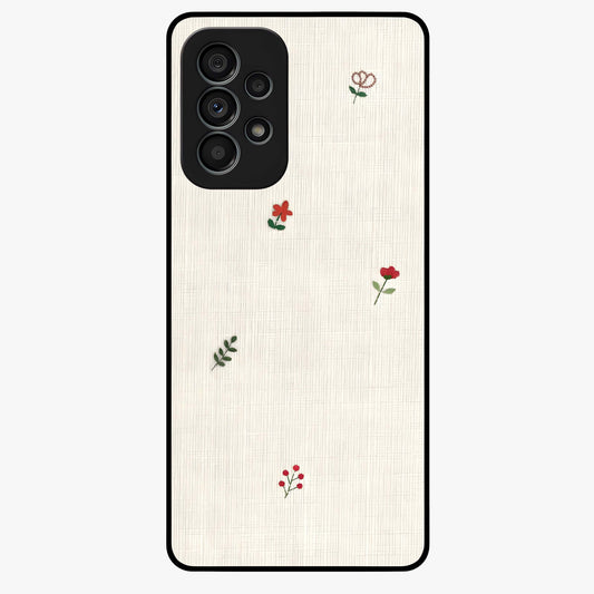 Minimal Petal Whispers Glass Case showing flat back view with soft minimal floral artwork and glossy glass finish.