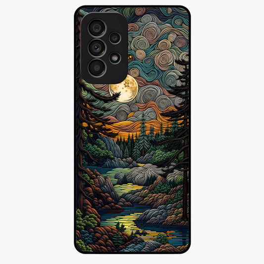 Moonlight Forest Dream Glass Case showing flat back view with mystical forest moonlight artwork and glossy glass finish.