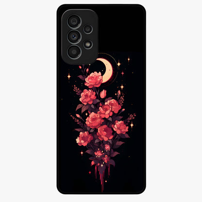 Moonlit Floral Elegance Glass Case showing flat back view with elegant floral artwork under moonlit tones and glossy glass finish.