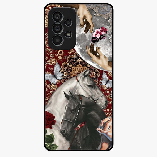 Moonlit Royal Stallion Glass Case showing flat back view with majestic horse under moonlight artwork and glossy glass finish.