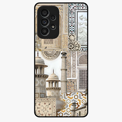 Mughal Marble Legacy Glass Case showing flat back view with intricate Mughal inspired marble pattern and glossy glass finish.