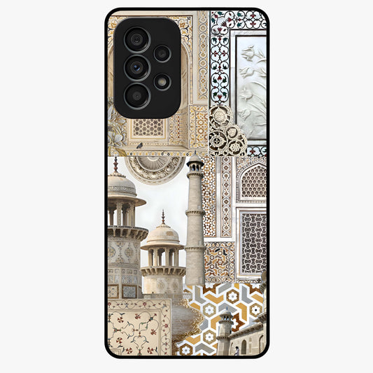 Mughal Marble Legacy Glass Case showing flat back view with intricate Mughal inspired marble pattern and glossy glass finish.