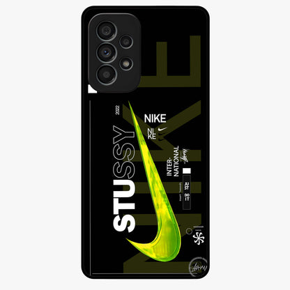 Neon Street Edition Glass Case showing flat back view with neon street style artwork and glossy glass finish.