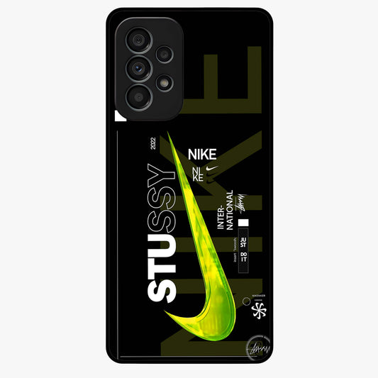 Neon Street Edition Glass Case showing flat back view with neon street style artwork and glossy glass finish.