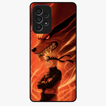 Nine Tails Legacy Glass Case showing flat back view with powerful nine-tailed fox inspired artwork and glossy glass finish.