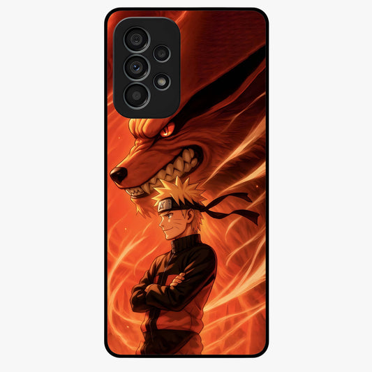 Nine Tails Legacy Glass Case showing flat back view with powerful nine-tailed fox inspired artwork and glossy glass finish.