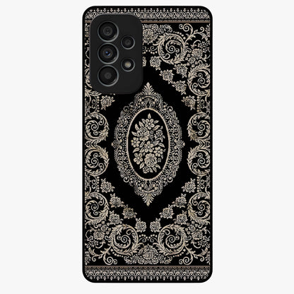 Noir Bloom Elegance Glass Case showing flat back view with elegant dark floral artwork and glossy glass finish.