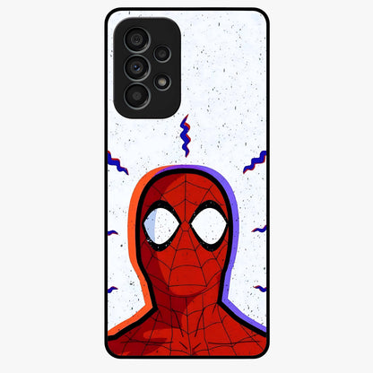Omg Spiderman Glass Case showing flat back view with bold superhero inspired artwork and glossy glass finish.
