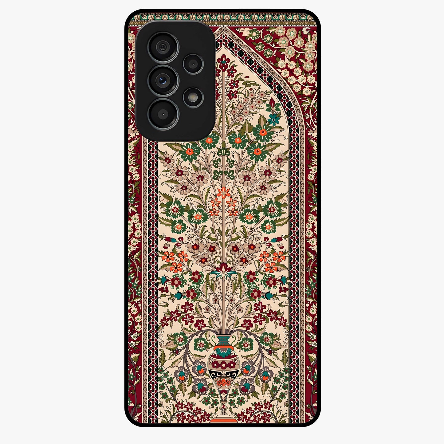Persian Inspired Glass Case showing flat back view with ornate Persian style pattern artwork and glossy glass finish.