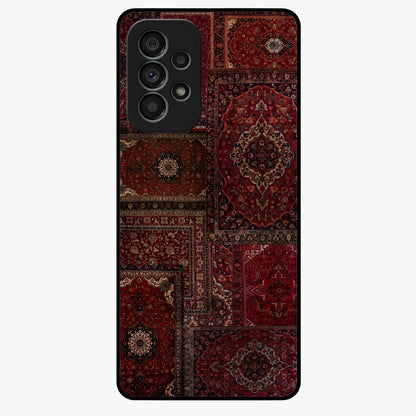 Persian Velvet Tale Glass Case showing flat back view with luxurious Persian velvet pattern artwork and glossy glass finish.