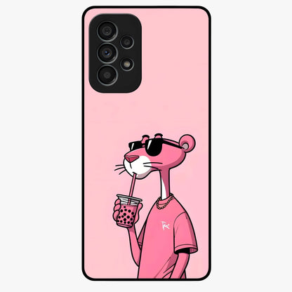 Pink Panther Glass Case showing flat back view with iconic pink panther artwork and glossy glass finish.